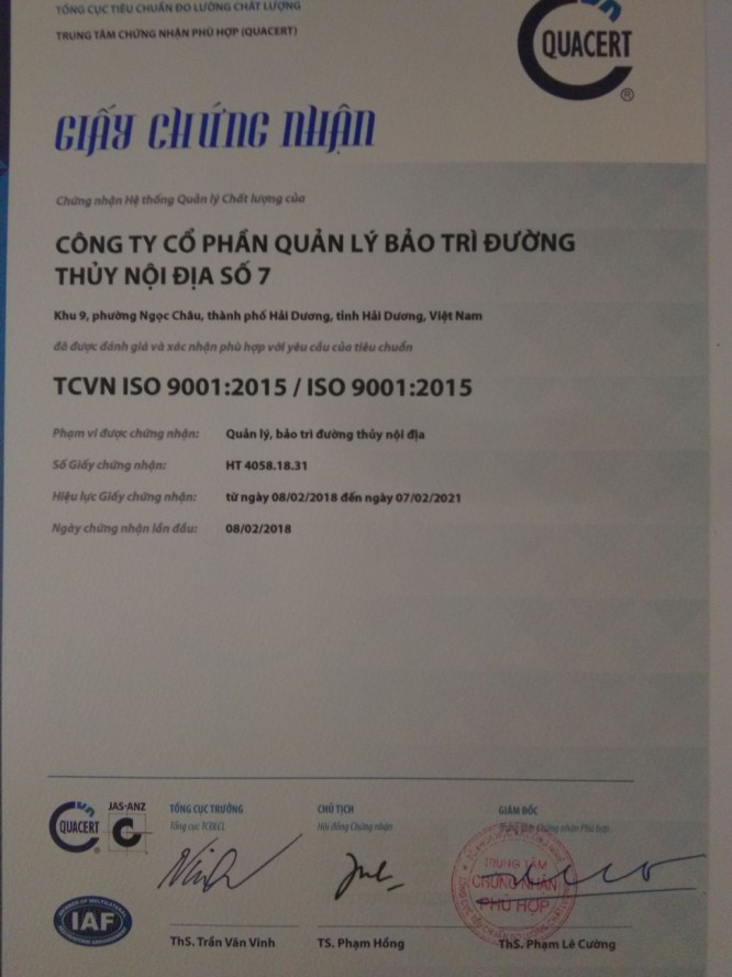 Giấy chứng nhận đạt tiêu chuẩn ISO 9001:2015
